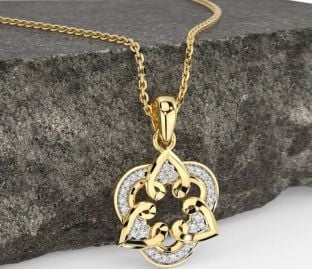 Diamond Gold Silver Celtic Trinity Knot Heart Necklace