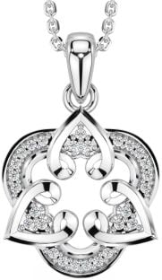 Diamond Silver Celtic Trinity Knot Heart Necklace