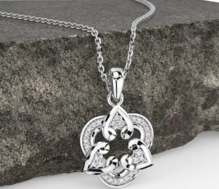 Diamond White Gold Celtic Trinity Knot Heart Necklace