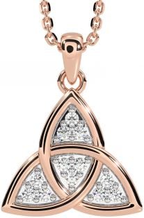 Diamond Rose Gold Silver Celtic Trinity Knot Necklace