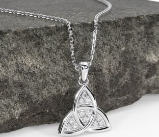 Diamond Silver Celtic Trinity Knot Necklace