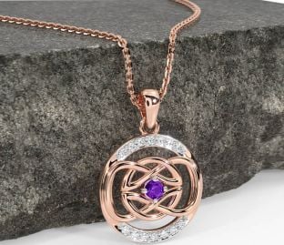 Diamond Amethyst Rose Gold Silver Celtic Necklace