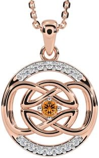 Diamond Citrine Rose Gold Silver Celtic Necklace