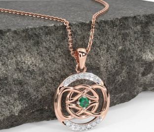 Diamond Emerald Rose Gold Silver Celtic Necklace