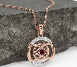 Diamond Garnet Rose Gold Silver Celtic Necklace