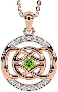 Diamond Peridot Rose Gold Silver Celtic Necklace