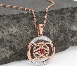 Diamond Ruby Rose Gold Silver Celtic Necklace