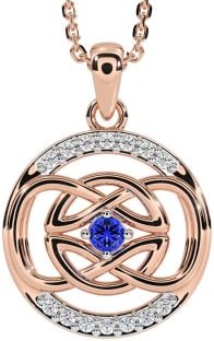 Diamond Sapphire Rose Gold Silver Celtic Necklace