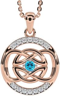 Diamond Topaz Rose Gold Silver Celtic Necklace