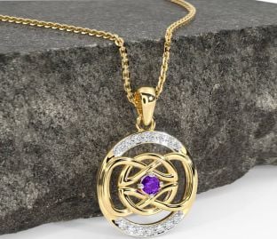 Diamond Amethyst Gold Silver Celtic Necklace
