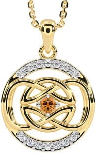 Diamond Citrine Gold Silver Celtic Necklace