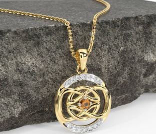 Diamond Citrine Gold Silver Celtic Necklace