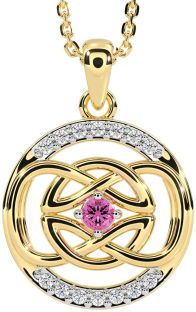 Diamond Pink Tourmaline Gold Silver Celtic Necklace