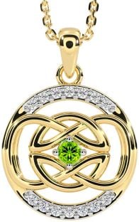 Diamond Peridot Gold Silver Celtic Necklace