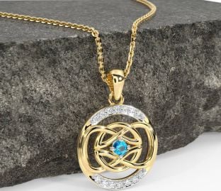 Diamond Topaz Gold Silver Celtic Necklace