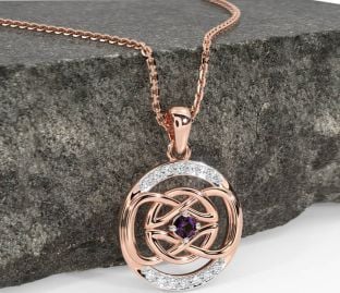 Diamond Alexandrite Rose Gold Celtic Necklace