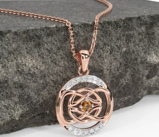 Diamond Citrine Rose Gold Celtic Necklace