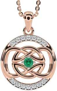 Diamond Emerald Rose Gold Celtic Necklace