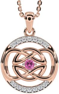 Diamond Pink Tourmaline Rose Gold Celtic Necklace