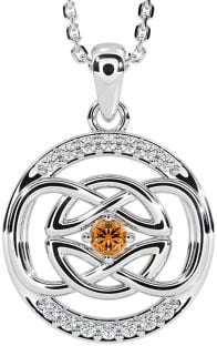 Diamond Citrine Silver Celtic Necklace