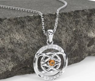 Diamond Citrine Silver Celtic Necklace