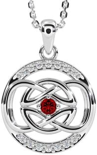 Diamond Garnet Silver Celtic Necklace