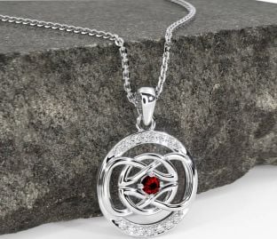 Diamond Garnet Silver Celtic Necklace