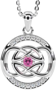 Diamond Pink Tourmaline Silver Celtic Necklace