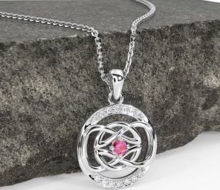 Diamond Pink Tourmaline Silver Celtic Necklace