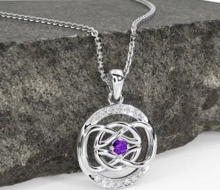 Diamond Amethyst White Gold Celtic Necklace
