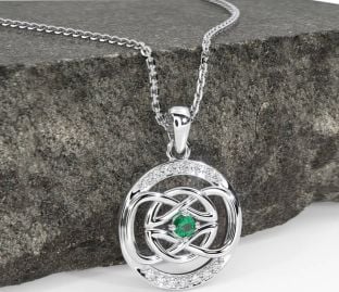 Diamond Emerald White Gold Celtic Necklace