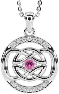 Diamond Pink Tourmaline White Gold Celtic Necklace
