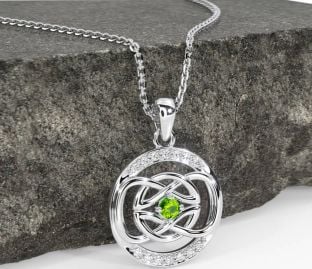 Elmas Peridot Beyaz Altın Kelt Kolye