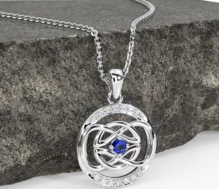 Diamond Sapphire White Gold Celtic Necklace