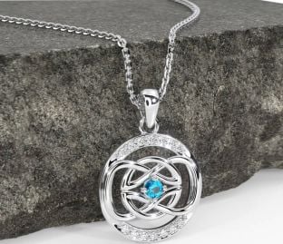Diamond Topaz White Gold Celtic Necklace