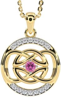 Diamond Pink Tourmaline Gold Celtic Necklace