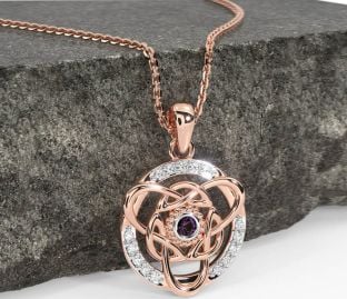 Diamond Alexandrite Rose Gold Silver Celtic Necklace