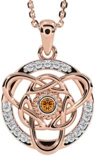 Diamond Citrine Rose Gold Silver Celtic Necklace