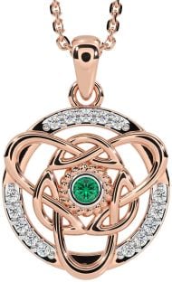 Diamond Emerald Rose Gold Silver Celtic Necklace