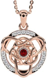 Diamond Garnet Rose Gold Silver Celtic Necklace