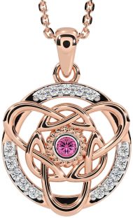 Diamond Pink Tourmaline Rose Gold Silver Celtic Necklace