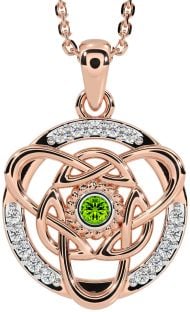 Diamond Peridot Rose Gold Silver Celtic Necklace