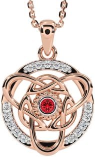 Diamond Ruby Rose Gold Silver Celtic Necklace