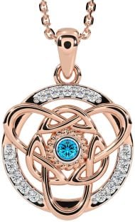 Diamond Topaz Rose Gold Silver Celtic Necklace