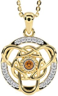 Diamond Citrine Gold Silver Celtic Necklace