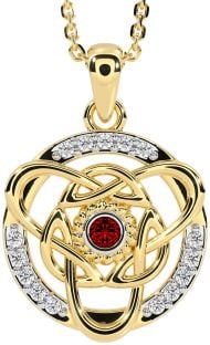 Diamond Garnet Gold Silver Celtic Necklace