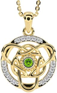 Diamond Peridot Gold Silver Celtic Necklace