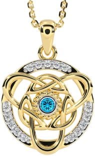 Diamond Topaz Gold Silver Celtic Necklace