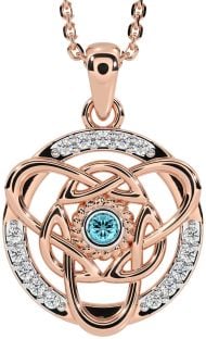 Diamond Aquamarine Rose Gold Celtic Necklace