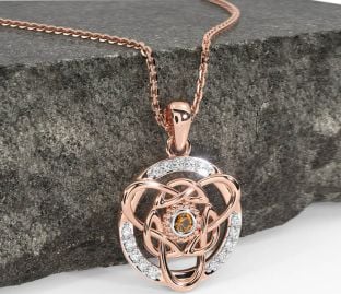 Diamond Citrine Rose Gold Celtic Necklace